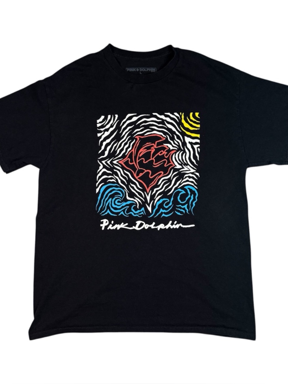 Pink Dolphin Graphic T Shirt Men’s L White Blue Streetwear Logo Tee